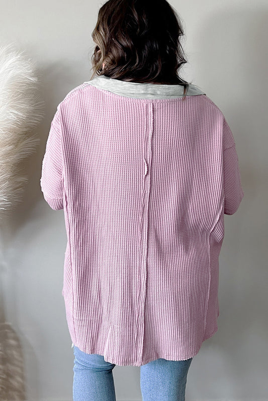 Top de punto tipo gofre con costuras expuestas en rosa talla grande