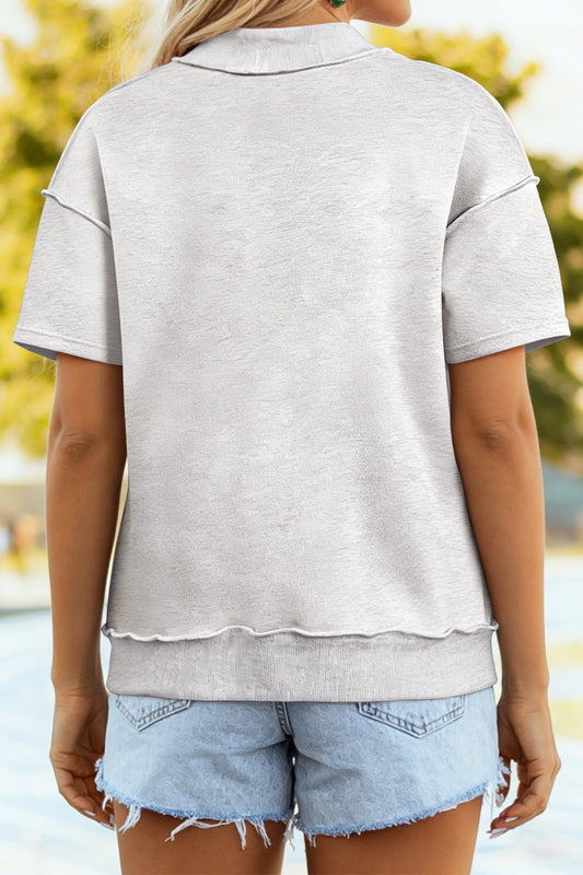 Light Grey Exposed Seam Detail Mock Neck Tee
