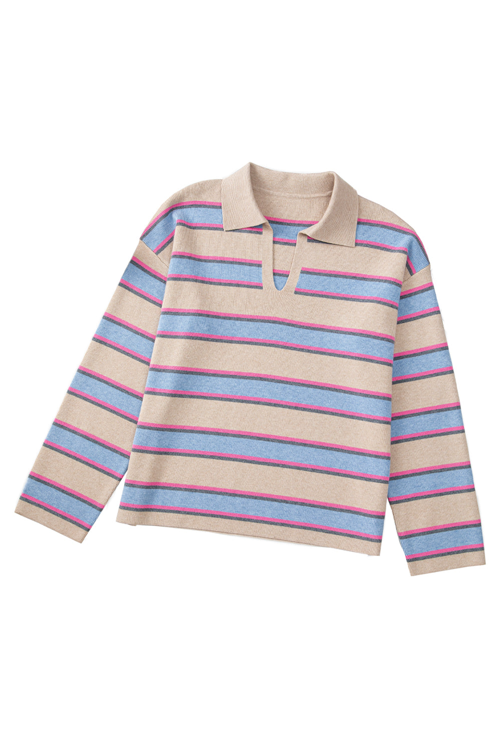 Pull ample à rayures abricot, col en V, épaules tombantes