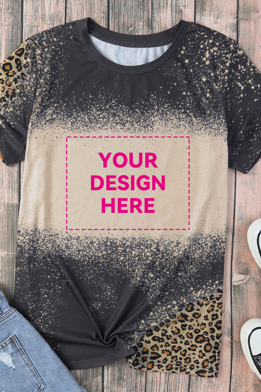 Blank Apparel - Gray Blank Graphic Leopard Detail Bleached T Shirt