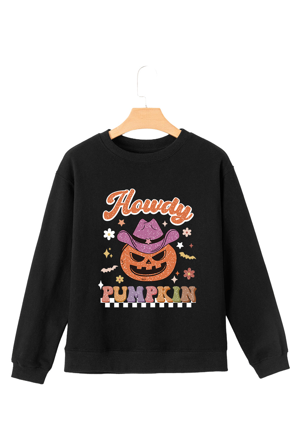 Sweat-shirt ras du cou noir imprimé citrouille « Howdy Halloween »