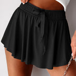 Black Drawstring High Waist Lined Tennis Skorts