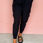 Black Elastic High Waist Pocketed Cargo Jogger Pants