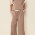 Smoke Gray Color Block Detail Casual Two-piece Set