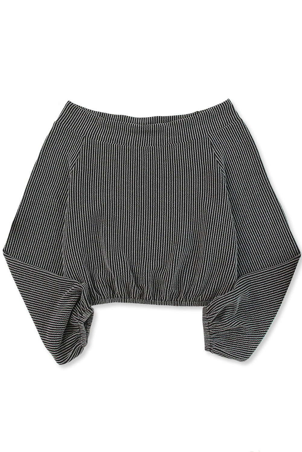 Haut gris en tricot côtelé à épaules dénudées et manches ballon