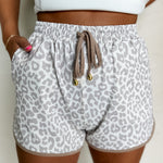White Leopard Elastic Waist Lace up Contrast Trim Casual Shorts