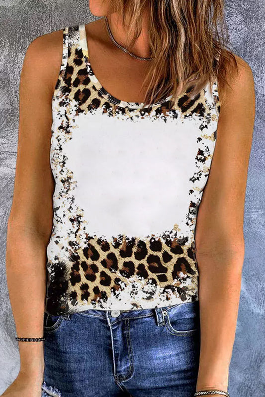 Blank Apparel - Camiseta sin mangas con estampado de leopardo blanqueado en blanco