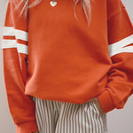 Orange Varsity Striped Detail Drop Shoulder Oversized Sweatshirt
