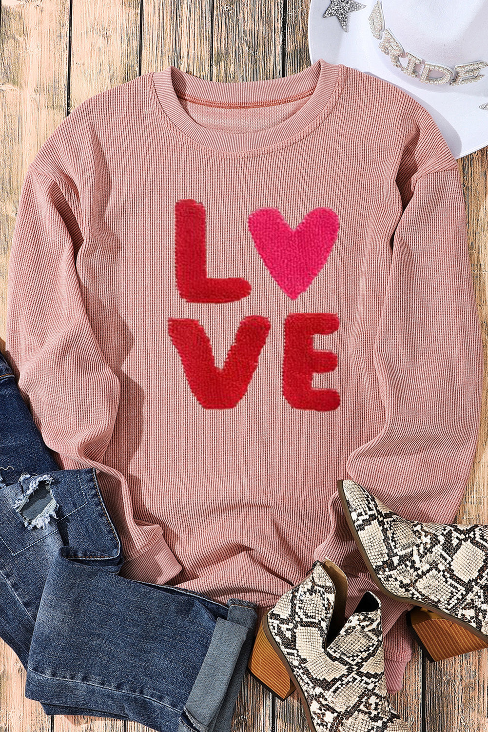 Pink Valentines LOVE Graphic Corded Baggy Sweatshirt
