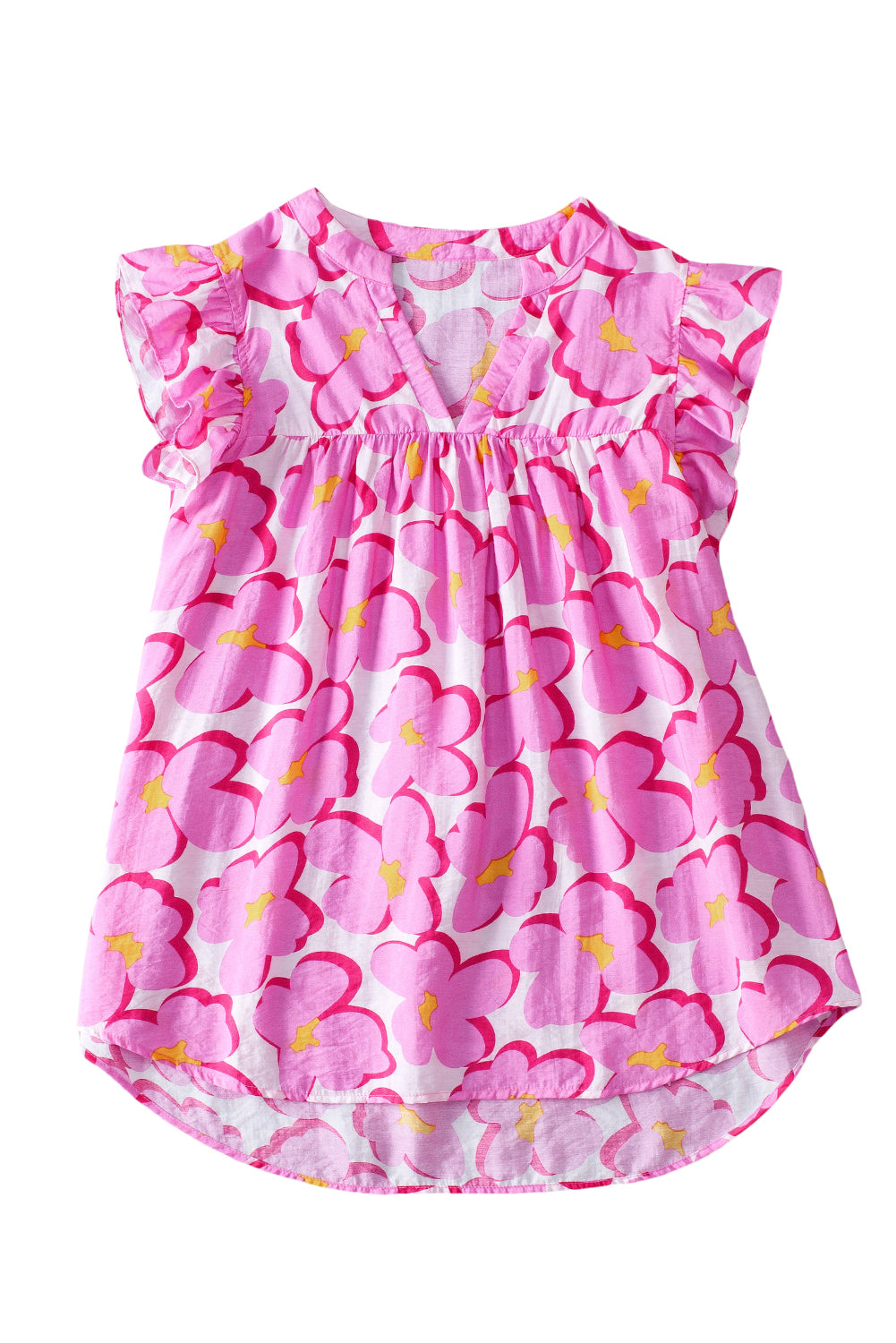 Chemisier babydoll à manches volantées et motif floral rose