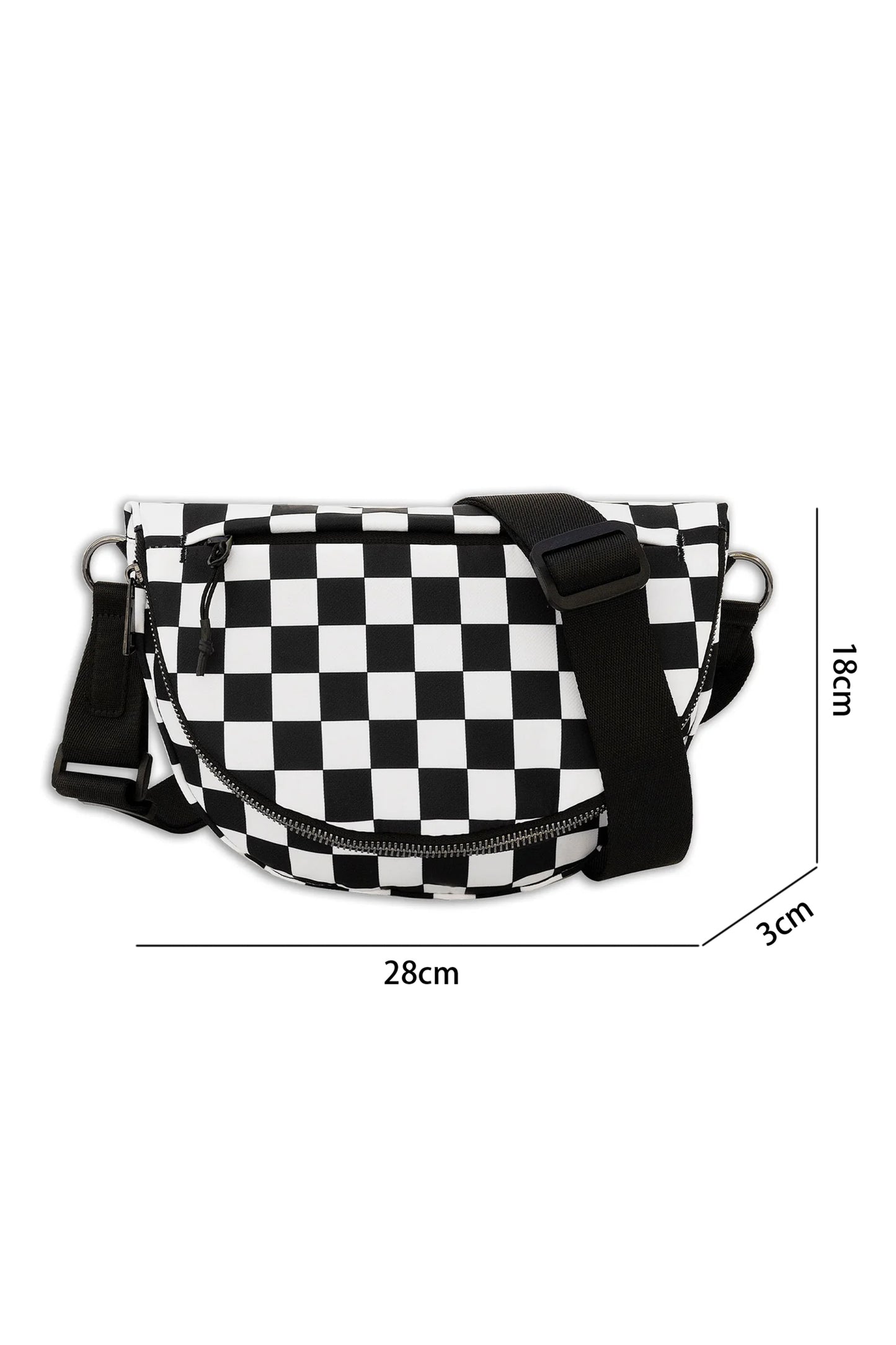 Color black Checkered Canvas Crescent Shoulder Bag