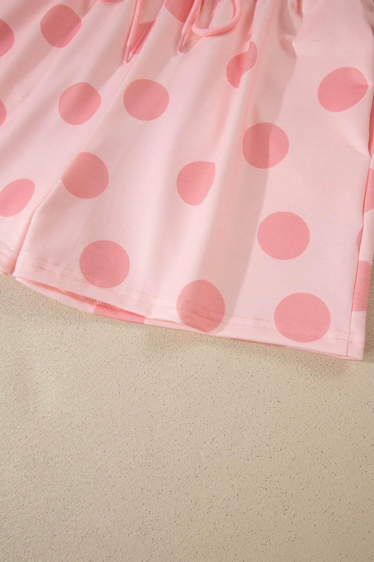 Pink Polka Dot Print Loose Tee Drawstring Elastic Waist Short Set