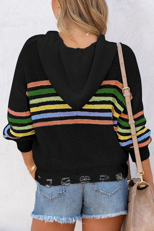 Cardigan à capuche zippé à rayures noires