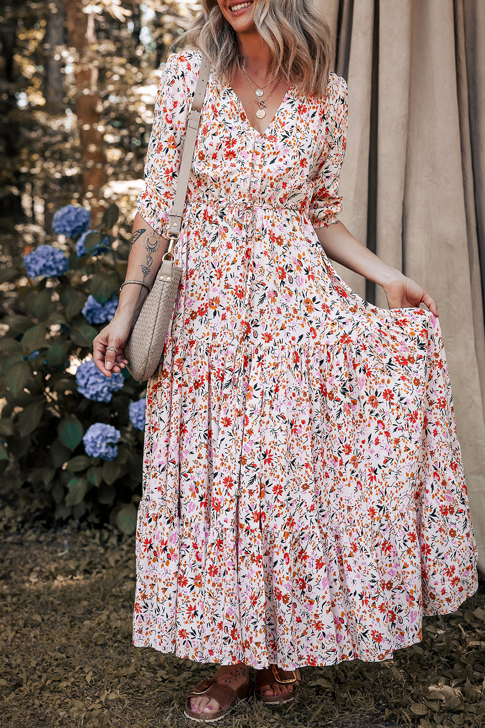 chinese dress ladies PRETTYGARDEN Women's Fall Wedding Guest Dresses Boho Floral Long Sleev main image 1