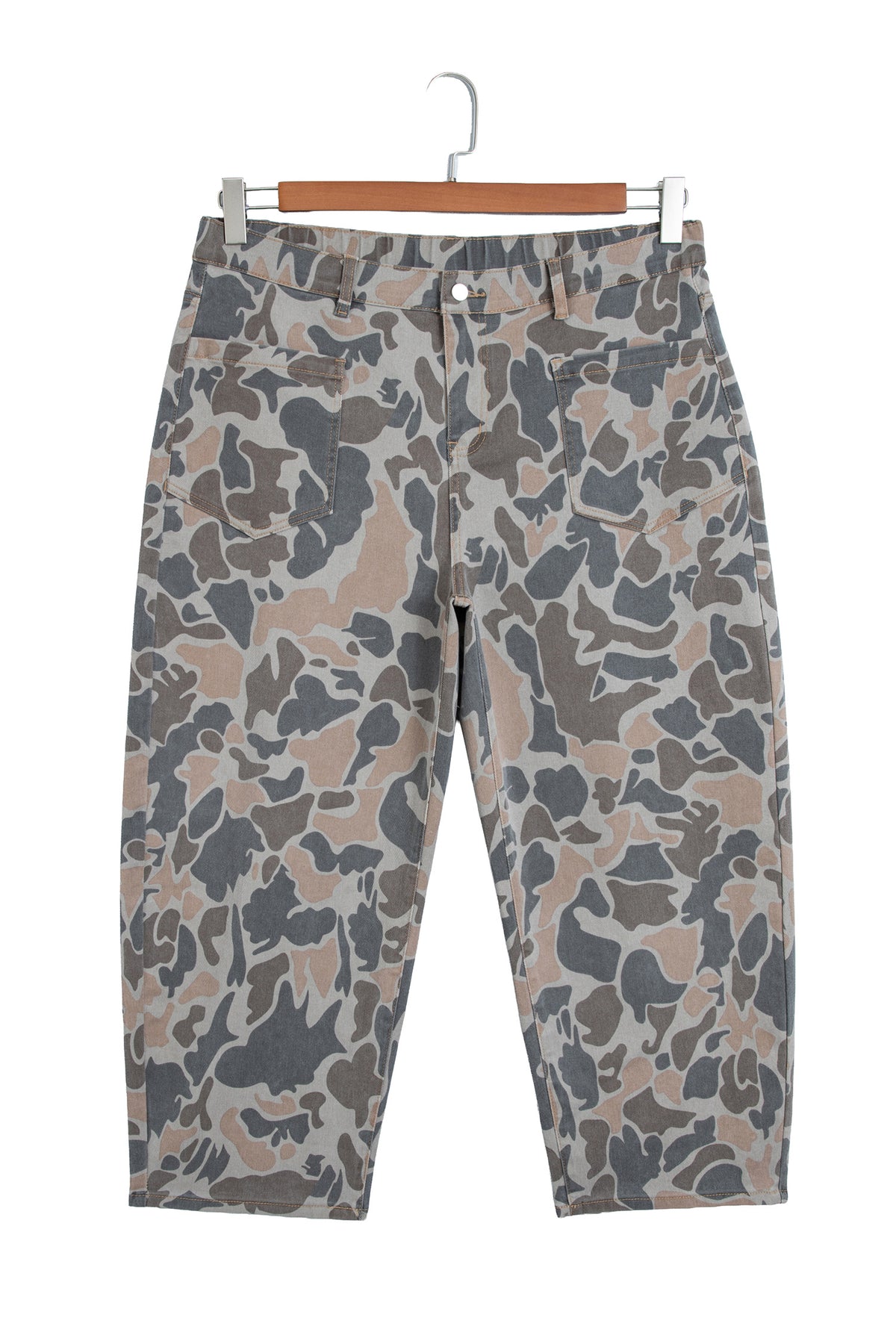 Multicolour Plus Size Camouflage Print High Rise Barrel Jeans