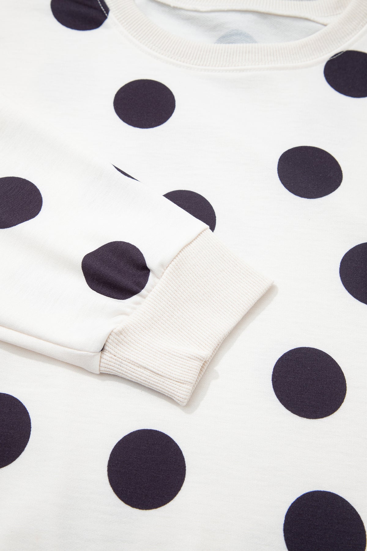 Beige Casual Polka Dot Round Neck Pullover Sweatshirt