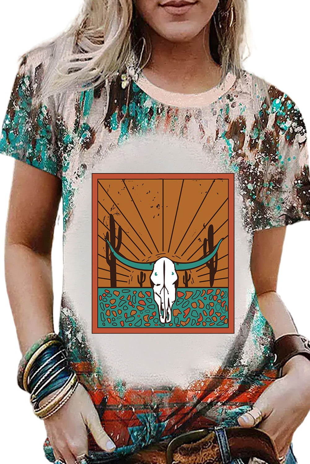 Blank Apparel - T-shirt graphique vierge à imprimé western vert délavé