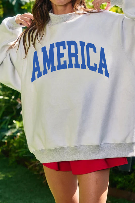 Light Grey Mock Neck Reversible USA/America Graphic Sweatshirt
