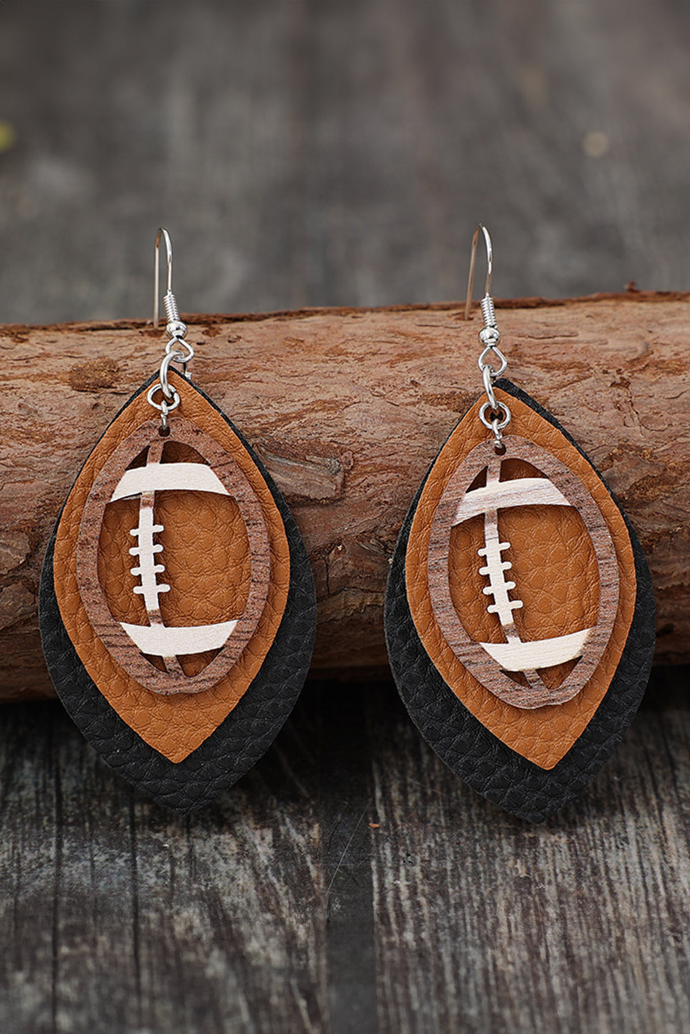 Boucles d'oreilles pendantes en cuir PU marron en forme de rugby