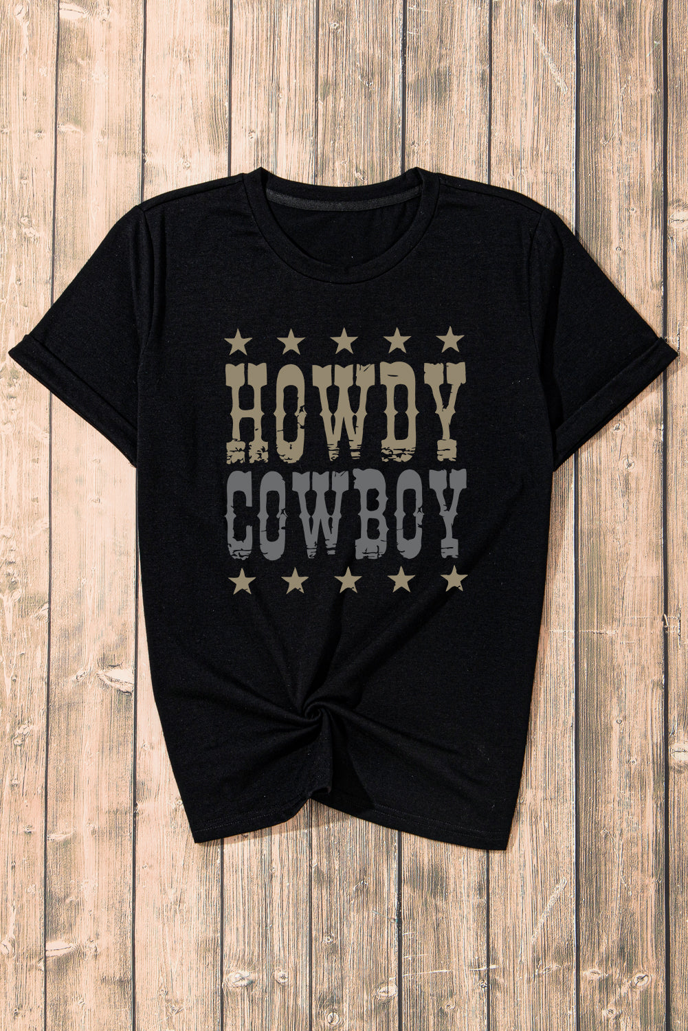 T-shirt ample noir à col rond et imprimé étoiles HOWDY COWBOY