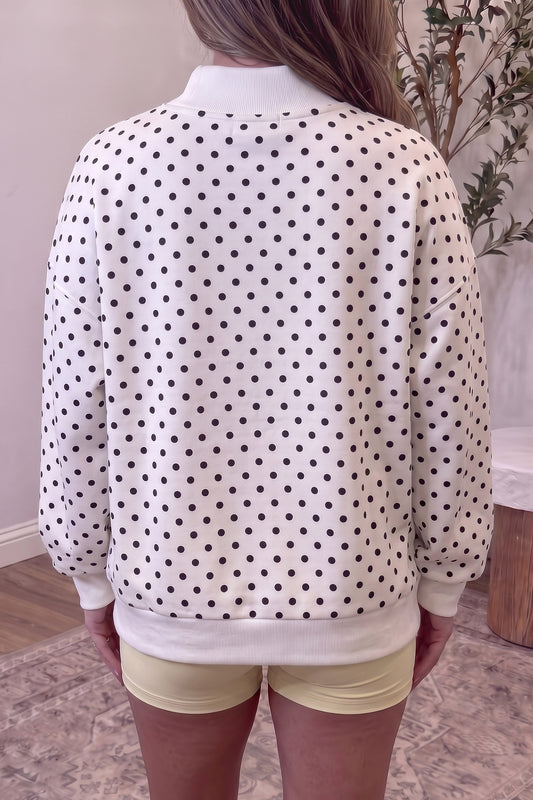 White Casual Polka Dot Mock Neck Sweatshirt