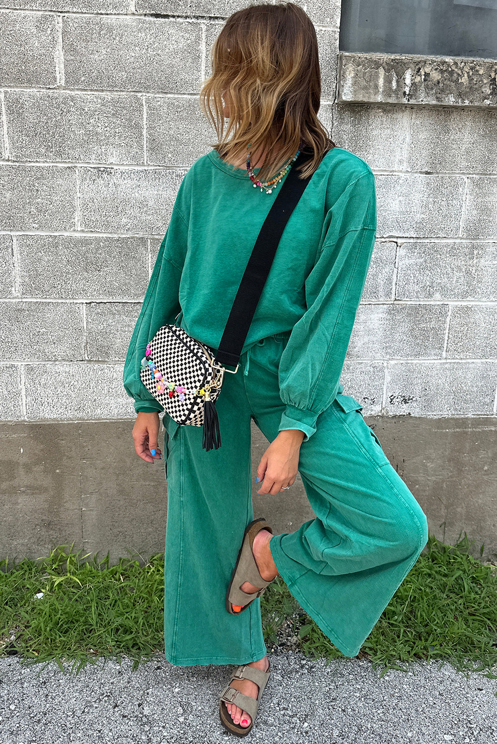 Ensemble pull-over et pantalon cargo couleur unie délavé minéral Lapis