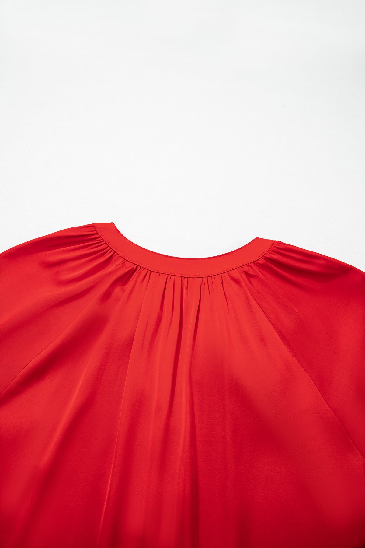 Fiery Red Patchwork Lace Long Sleeve V Neck Button Front Shirt