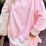 Pink Stripe Oversize Mock Neck Sweatshirt and Shorts Set