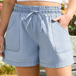Beau Blue Pocketed Drawstring High Waist Plus Size Denim Shorts