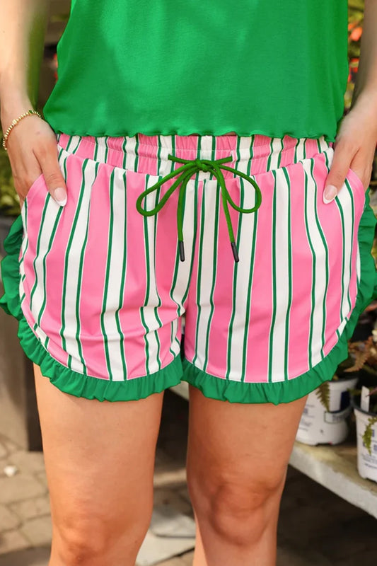 White Polka Dot Contrast Ruffle Trim Shorts