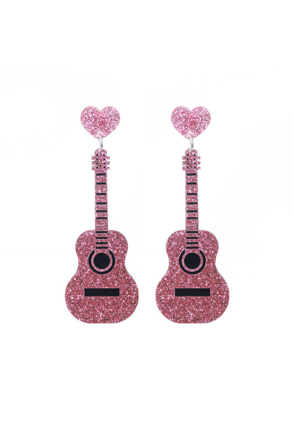 Boucles d'oreilles à tige en forme de cœur, motif guitare brillante, festival de musique Love