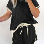 Black Colorblock Edge Drop Shoulder T Shirt and Skort 2Pcs Set