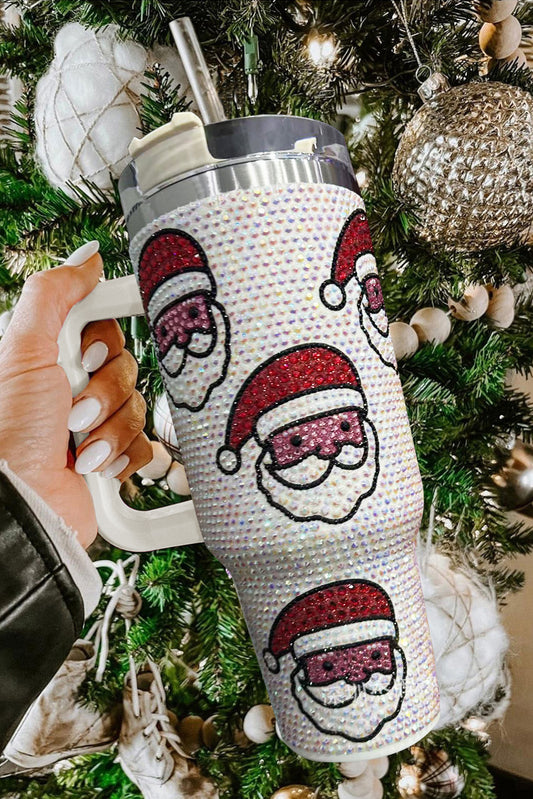 Tasse isotherme blanche Père Noël avec paille