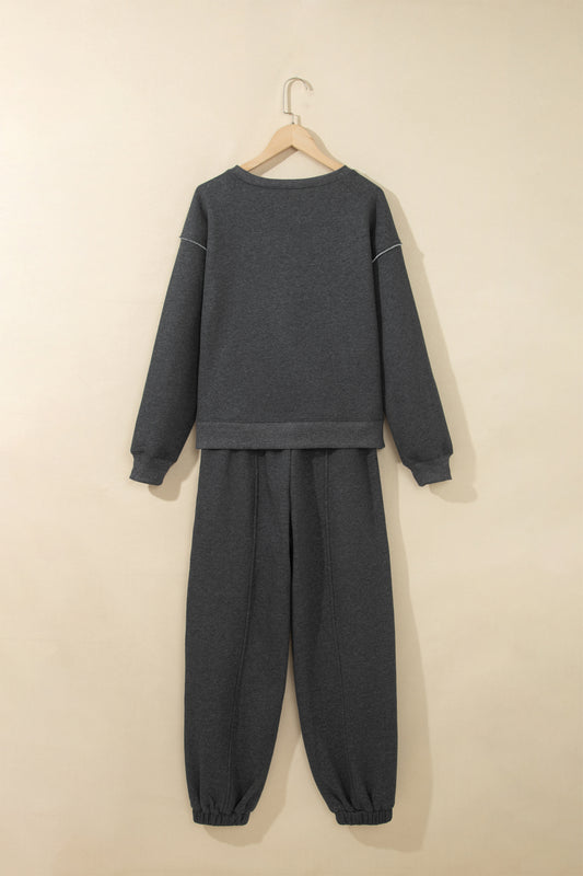 Carbon Grey Solid Colorblock Jogger Pants Set