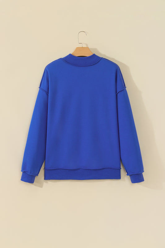 Bluing Oversize Drop Shoulder Reversible Mock Neck Sweatshirt