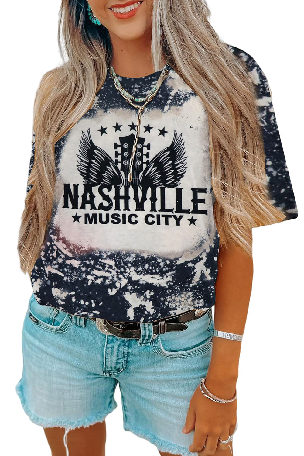 Top de manga corta con bloques de color y estampado de leopardo con letras LIGHT multicolor