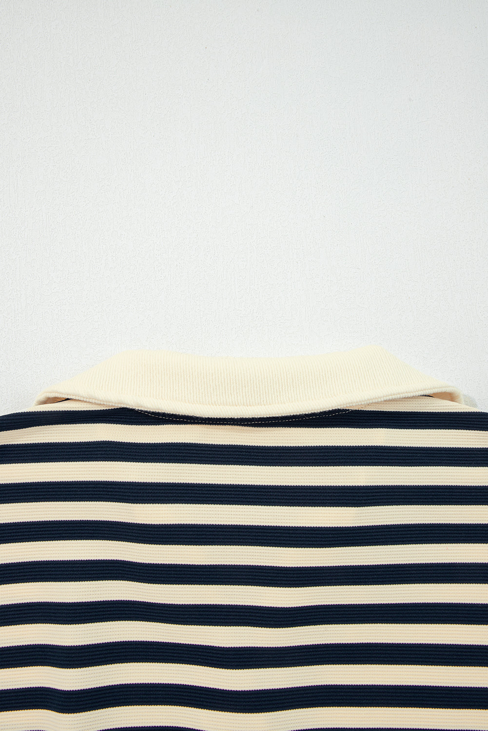 Blue Stripe Collared V Neck Long Sleeve Casual Top