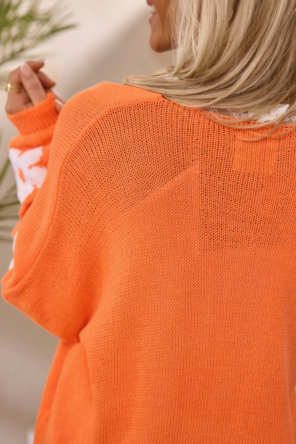 Cardigan grande taille à épaules tombantes et motif fleur orange