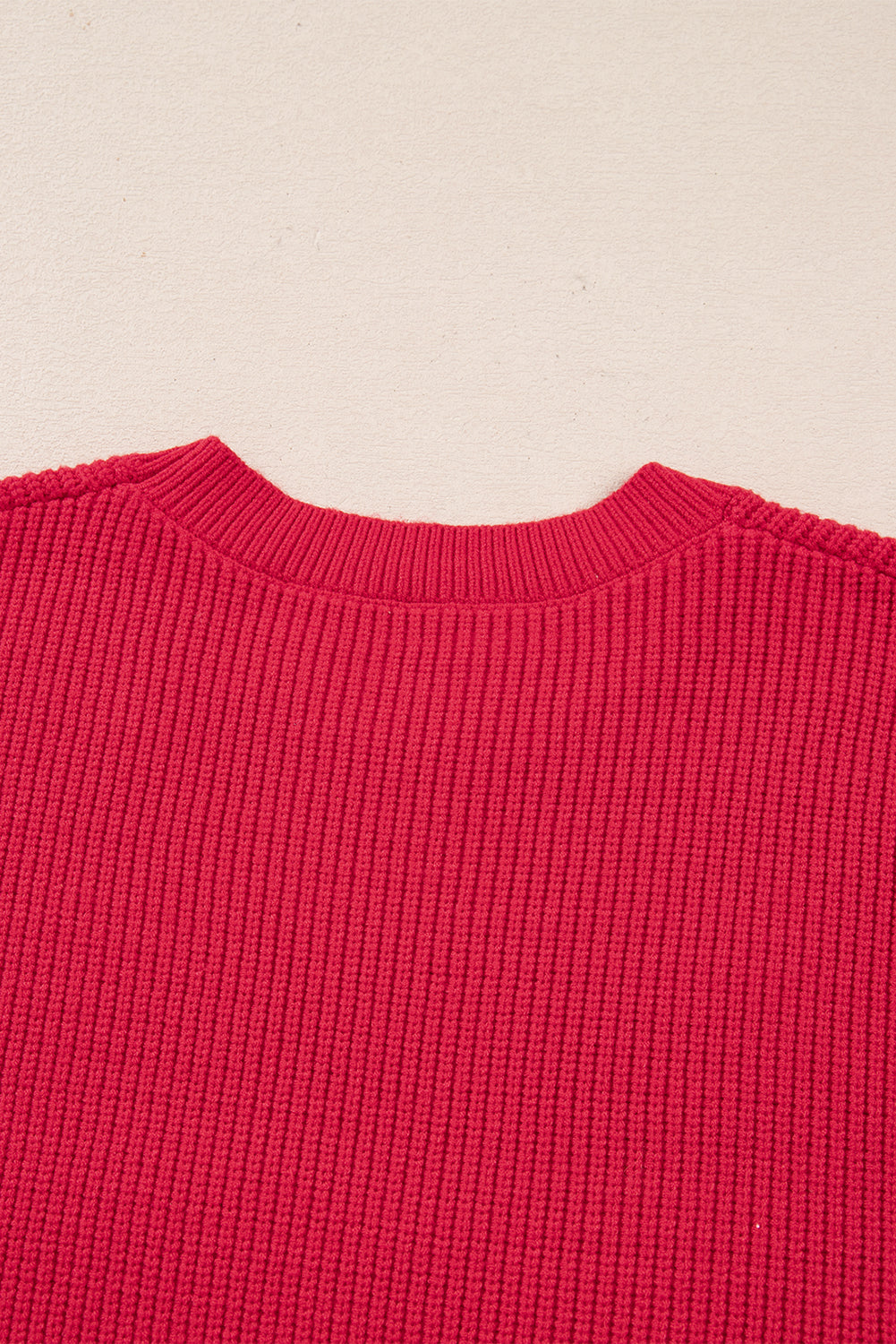 Fiery Red Sequin Bow Accent Drop Shoulder Festive Sweater