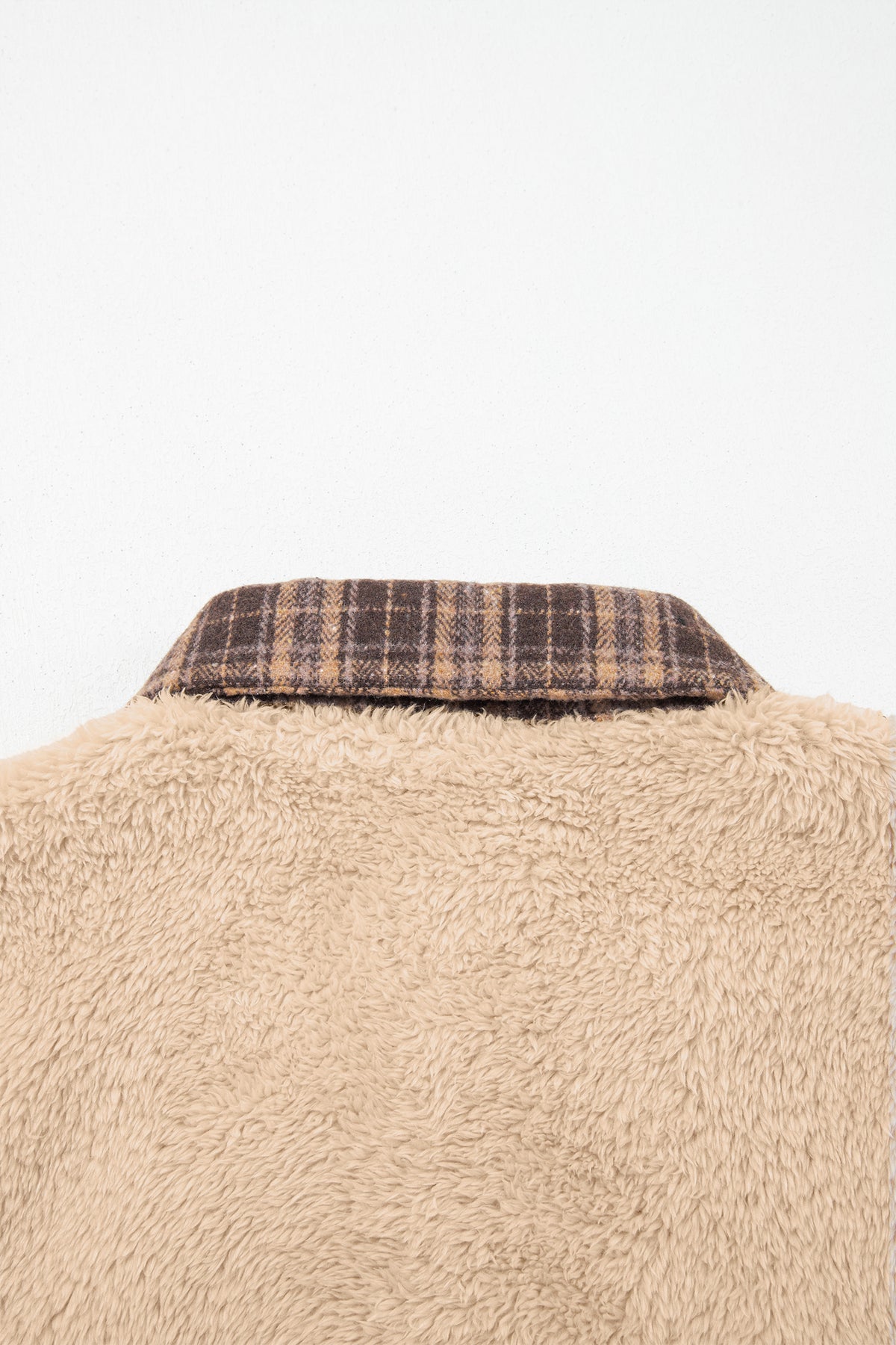 Light French Beige Plaid Collar Button Front Fleece Pullover Sweatshirt