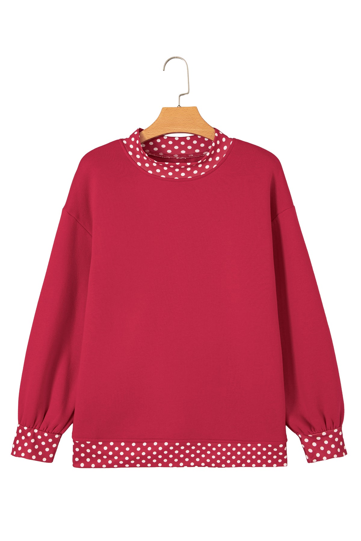 Red Dahlia Colorblock Polka Dot Contrast Trim Oversized Sweatshirt