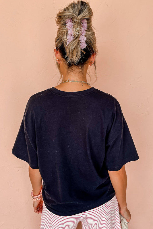 T-shirt ras du cou noir à imprimé floral