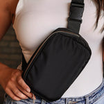 Black Waterproof Zipped Crossbody Chest Bag 20*5*14cm
