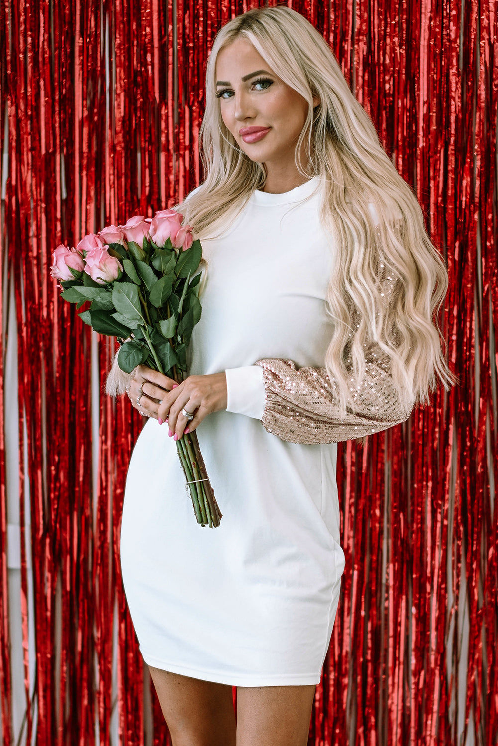 sequin shift mini dress White Puff Sleeve LE STAFF - Picture Mote Mid Size (Shoe):09.0 with classic jersey always