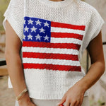White Flag Graphic Short Sleeve Sweater Top