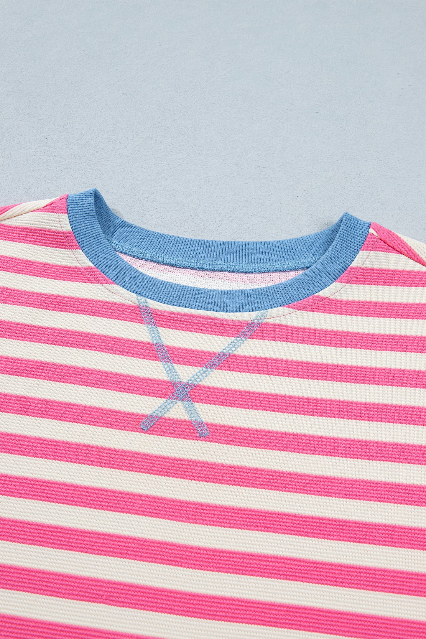 Pink Stripe Contrast Patchwork Short Sleeve Loose Tee