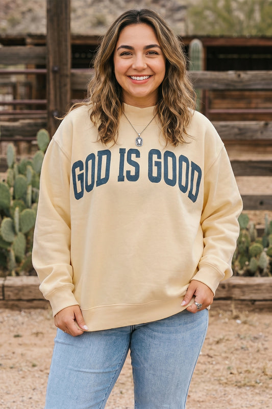 Yellow Jesus Slogan Stand Neck Long Sleeve Oversized Tunic Plus Size Sweatshirt