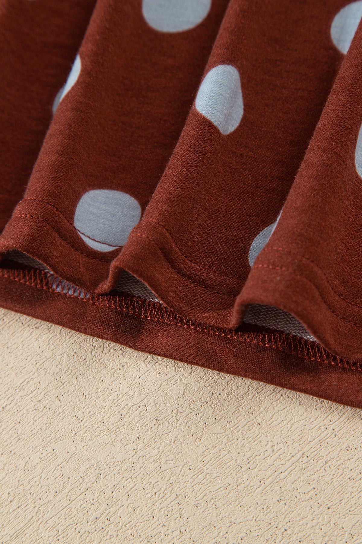 Brown Polka Dot Print Side Stripe Detail Long Sleeve Top Casual Pant Set