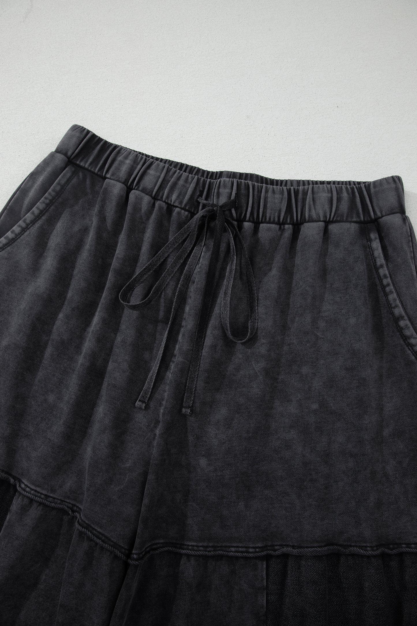 Black Plus Size Mineral Wash Exposed Seam Patchwork Drawstring Loose Pants