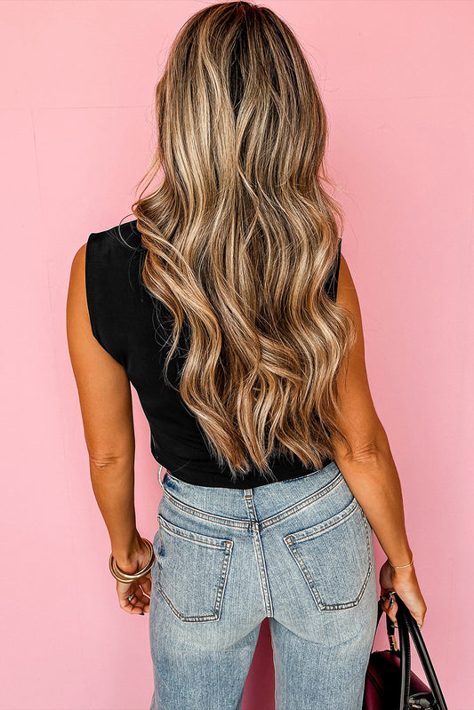 Débardeur noir uni à col montant